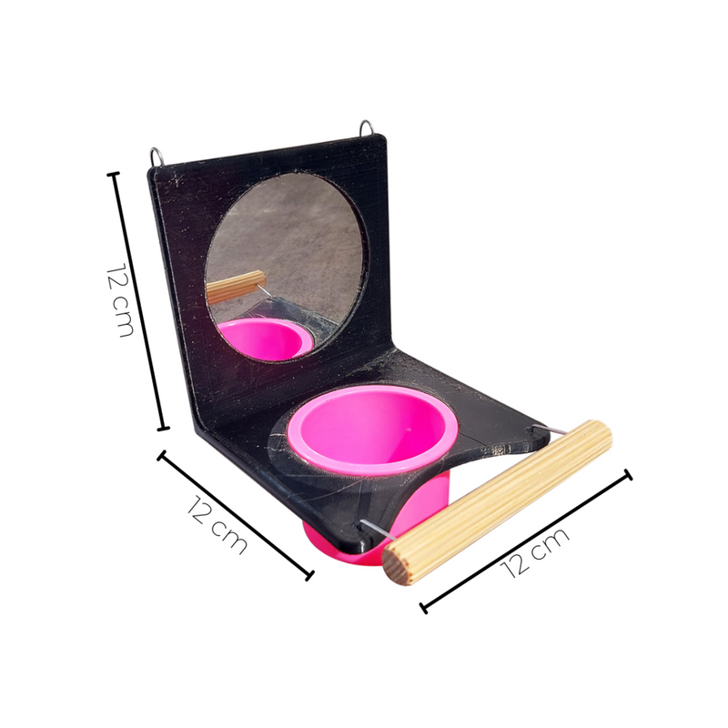 Comedouro Calopsita com Poleiro e Espelho Rosa (170ml)