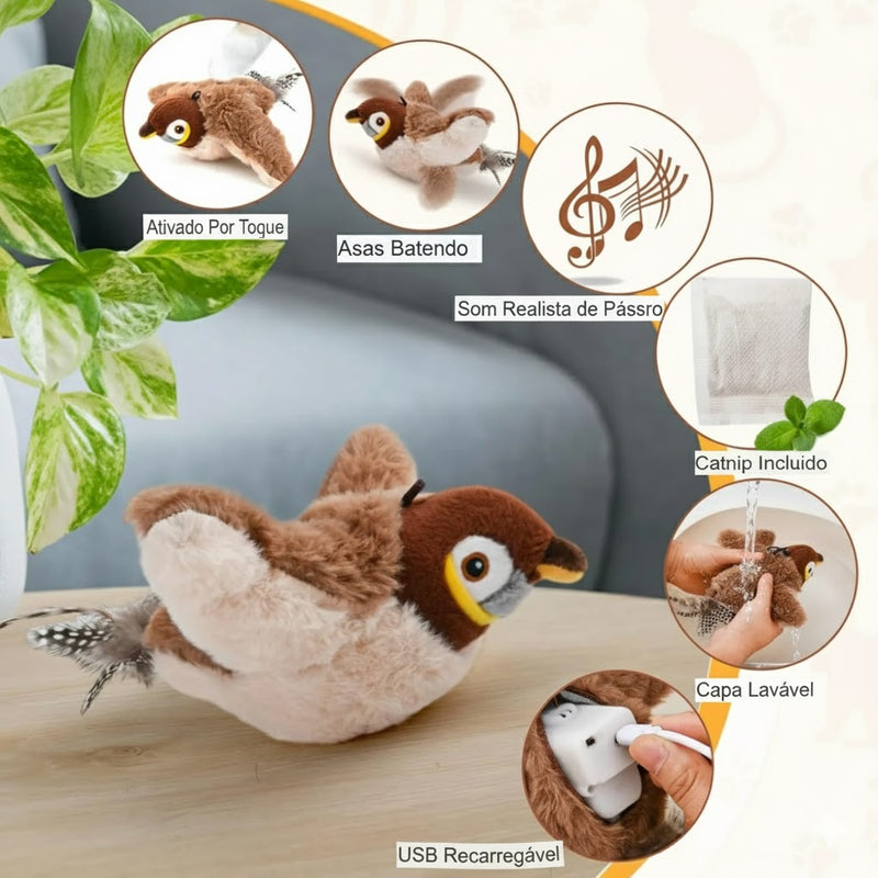Passarinho Interativo com Som para Gatos Peludita